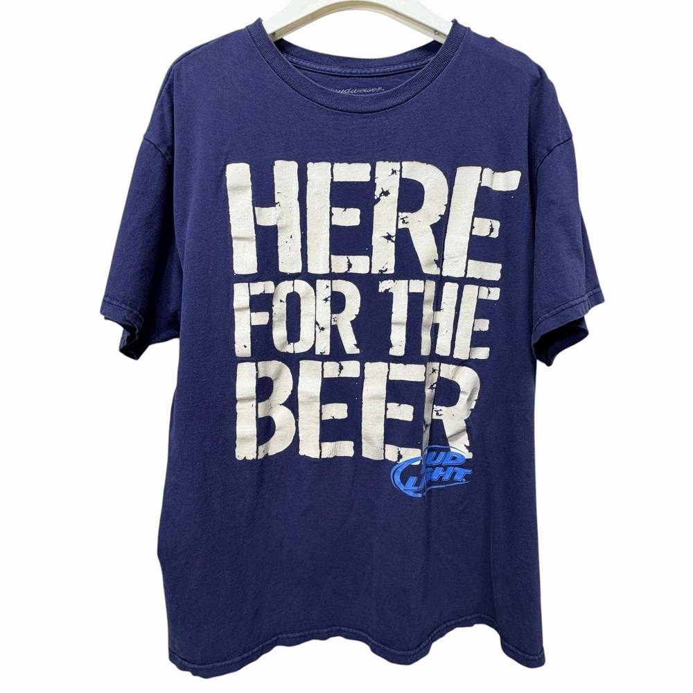 Bud Light Here For The Beer T-Shirt Men's XL‎ Blue Graphic Tee Distressed